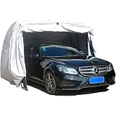 Ikuby SUV Carport, Super Sturdy Heavy Duty Portable Lockable Carport: All Weatherproof Anti UV Waterproof Retractable Car Shed - Steel Frame Auto Shelter for Maximum Durability &ndash; Full Protection