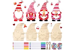 Censen 20 Sets Valentine's Day Unfinished Wooden Gnome Ornaments Include Blank Gnome Cutout Hanging Slices, Colored Marker, Bells for Kids St. Patrick's Day Tree Craft Painting DIY All Festival