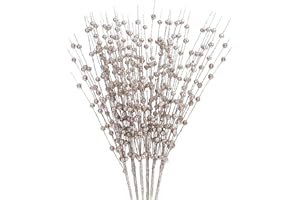 Felice Arts 6 Pack Champ Artificial Glitter Berry Stems 15.7" Fake Decorative Glitter Picks for Thanksgiving Day Christmas Tree Vase DIY Wreath Crafts Decor