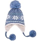 Dosoni Winter Hats for Women Knit Beanie Soft Warm Fleece Lined Long Ear Straps Snow Ski Cap with Pompom