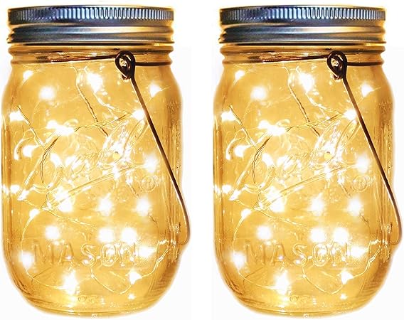 Amazon Com Solar Mason Jar Lantern Lights 2 Pack 30 Led String