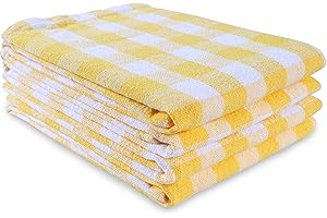 AMOUR INFINI Kitchen Towels Set of 4 Buffalo Checks Yellow/White Kitchen Towels 20X28 Inches 100% Cotton Highly Absorbent Kit