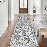 Pauwer Vintage Floral 2x10 Runner Rug Non-Slip Non-Shedding Hallway Rug Runner Soft Machine Washable Carpet Runner Low-Pile Floor Carpet for Entryway Laundry Room Bedroom Kitchen(Grey,2x10Ft)