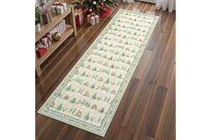 LEEVAN Christmas Runner Rug 2x6 Beige Rug Runners for Entryway, Xmas Washable Hallways Runner Carpet, Soft Bedside Kitchen Rugs Non Slip, Stain Resistant Christmas Bathroom Holiday Decor