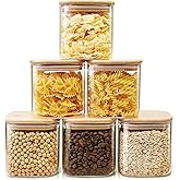 HomArtist Square Glass Jars with Bamboo Lids 27 FL OZ [Set of 6], Glass Canisters with Airtight Lids, Glass Food Storage Containers for Coffee, Sugar, Tea, Candies, Cookies,Best for Kitchen & Pantry