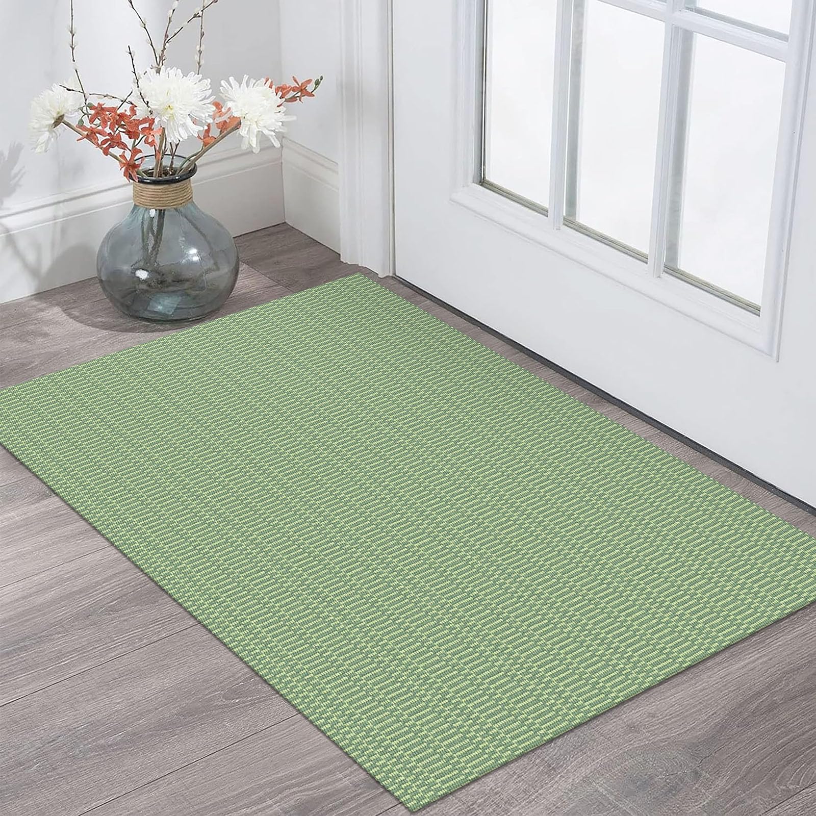 Photo 1 of KOZYFLY Washable Area Rug 2x3 Ft Small Entryway Rug Indoor Door Mat Throw Rugs with Rubber Backing, Braided Cotton Floor Carpet for Front Entrance Bathroom Kitchen Foyer, Sage Green