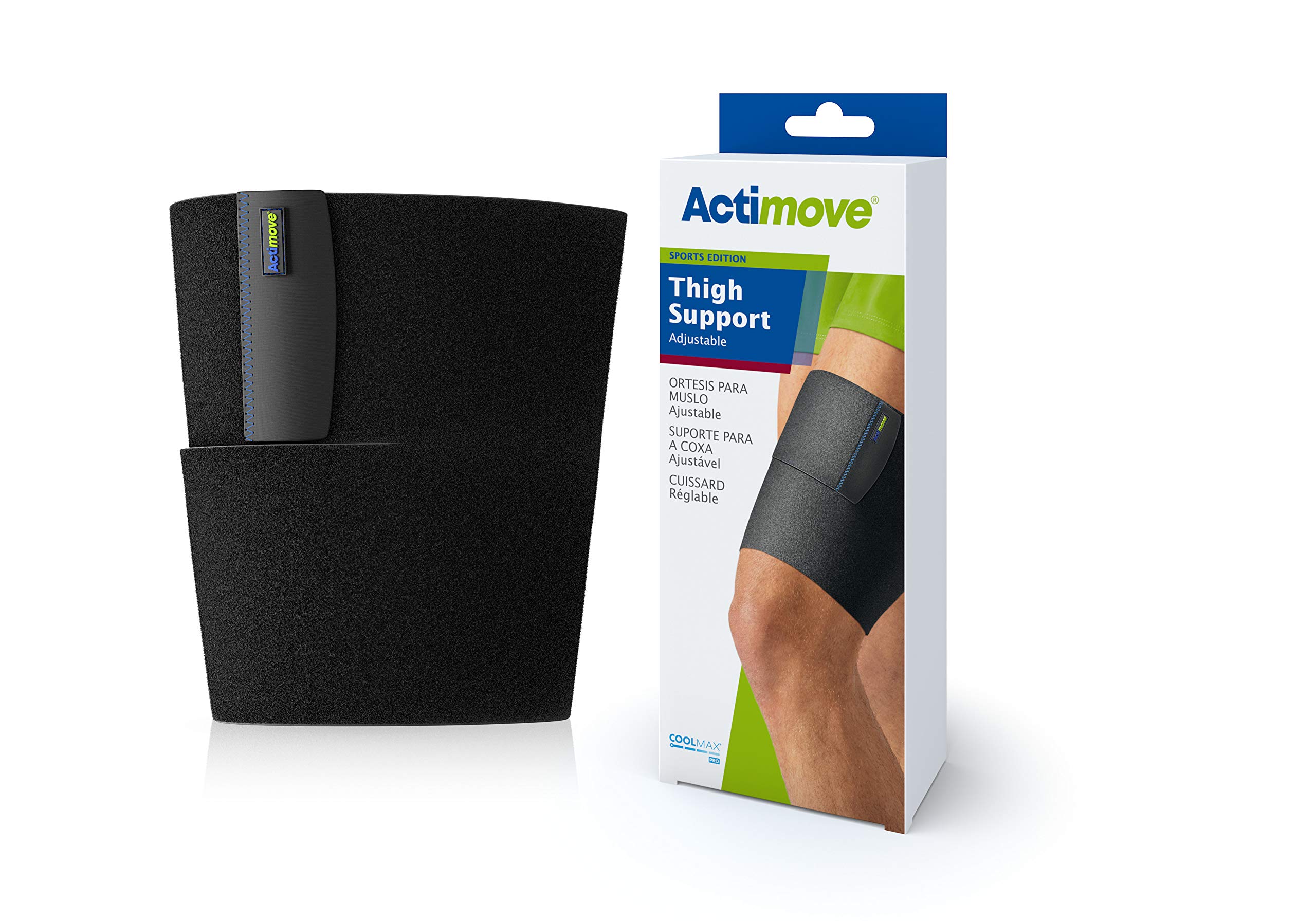 Actimove® SPORTS EDITION Thigh Support Adjustable for Pain Relief with Medical Compression and Adjustable Support for Comfort - Ideal for Exercising - Black, Universal Size