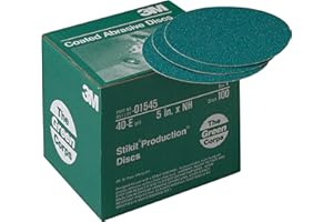 3M Green Corps Hookit Sanding Discs, 01545, No Hole, 5 in, 40+ Grade, Pack of 100 Production Discs, for Coating Removal, Metal Surfaces, Auto Sanding