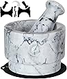 Mortar and Pestle Set Marble - 5.6 Inch, 2.2 Cup - Unique Double Sided - Pestle and Mortar Bowl Solid Stone Grinder - Guacamole Mortar and Pestle Large - INCLUDED: Silicone Lid/Mat and Spoon