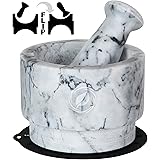 Mortar and Pestle Set Marble - 5.6 Inch, 2.2 Cup - Unique Double Sided - Pestle and Mortar Bowl Solid Stone Grinder - Guacamo