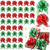 Riceshoot 60 Pcs Large Pull Bows Ribbon Gift 6 Inch Pastel Gift Wrapping Bows for Christmas Winter Valentine's Day Presents Wedding Birthday Party Basket Holiday Decor(Classic,Green, Red)