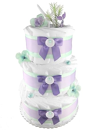 Amazon Com Mermaid 3 Tier Diaper Cake 62 Diapers Girl Baby