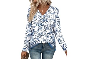 WIHOLL Long Sleeve Shirts for Women V Neck Casual Tops V Neck Fall Clothes 2025 Fashion