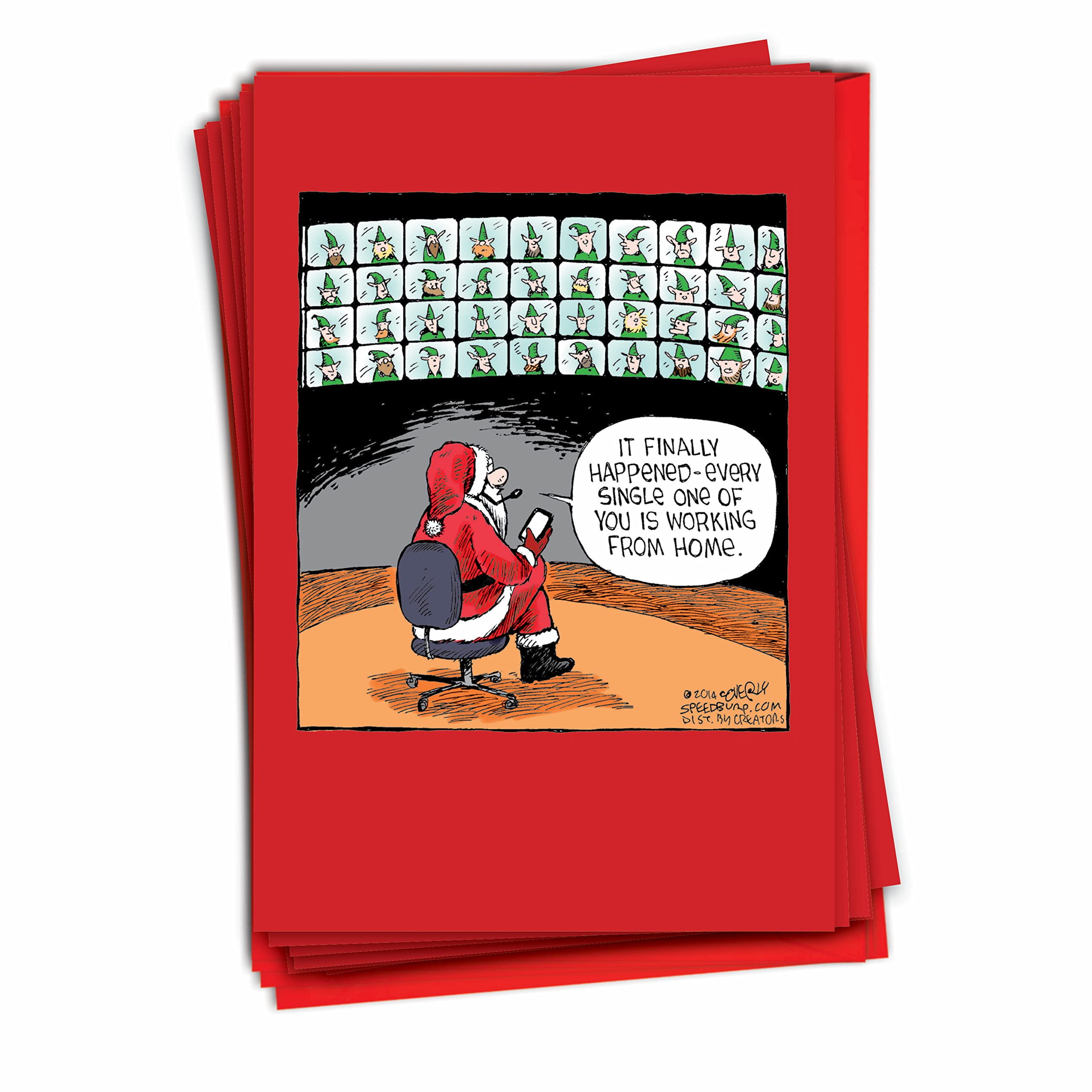 NobleWorks Pack of 12 Funny Christmas Greeting Cards with Envelopes, Humor Holiday for Men and Women (1 Design, 12 Cards) - Remote Elves B2529XSG