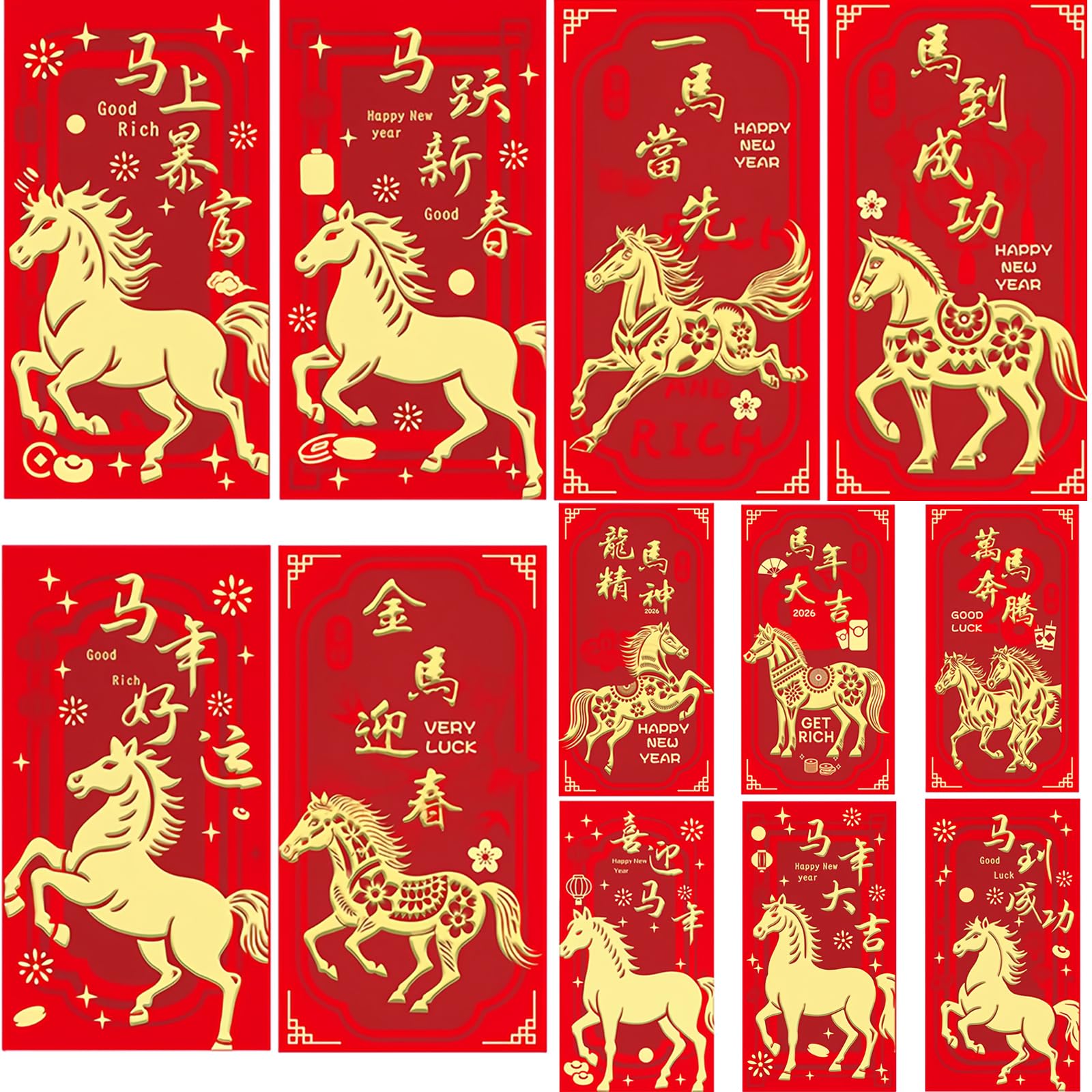 Photo 1 of 36PCS 2026 Chinese New Year Red Envelopes Hong bao Lunar New Year Envelopes Chinese Lunar New Year Gifts Red Envelope Horse