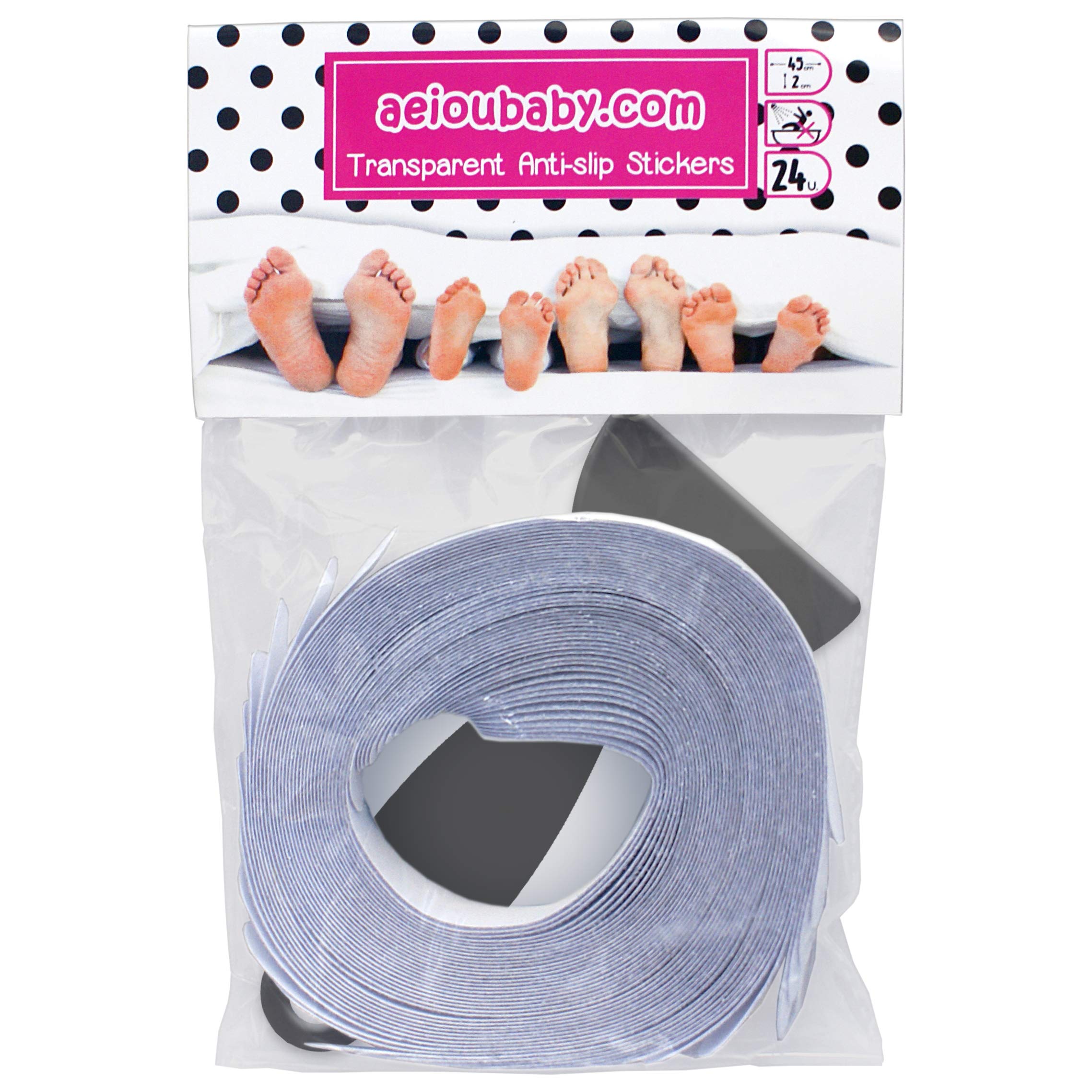 24 Strips Non-slip Transparent for Bath and Shower | Textured Non-abrasive Stickers for Better Grip, 17.7 in. long, 0.8 in. wide | Discreet and Elegant adhesive strip for better Safety | With Scraper