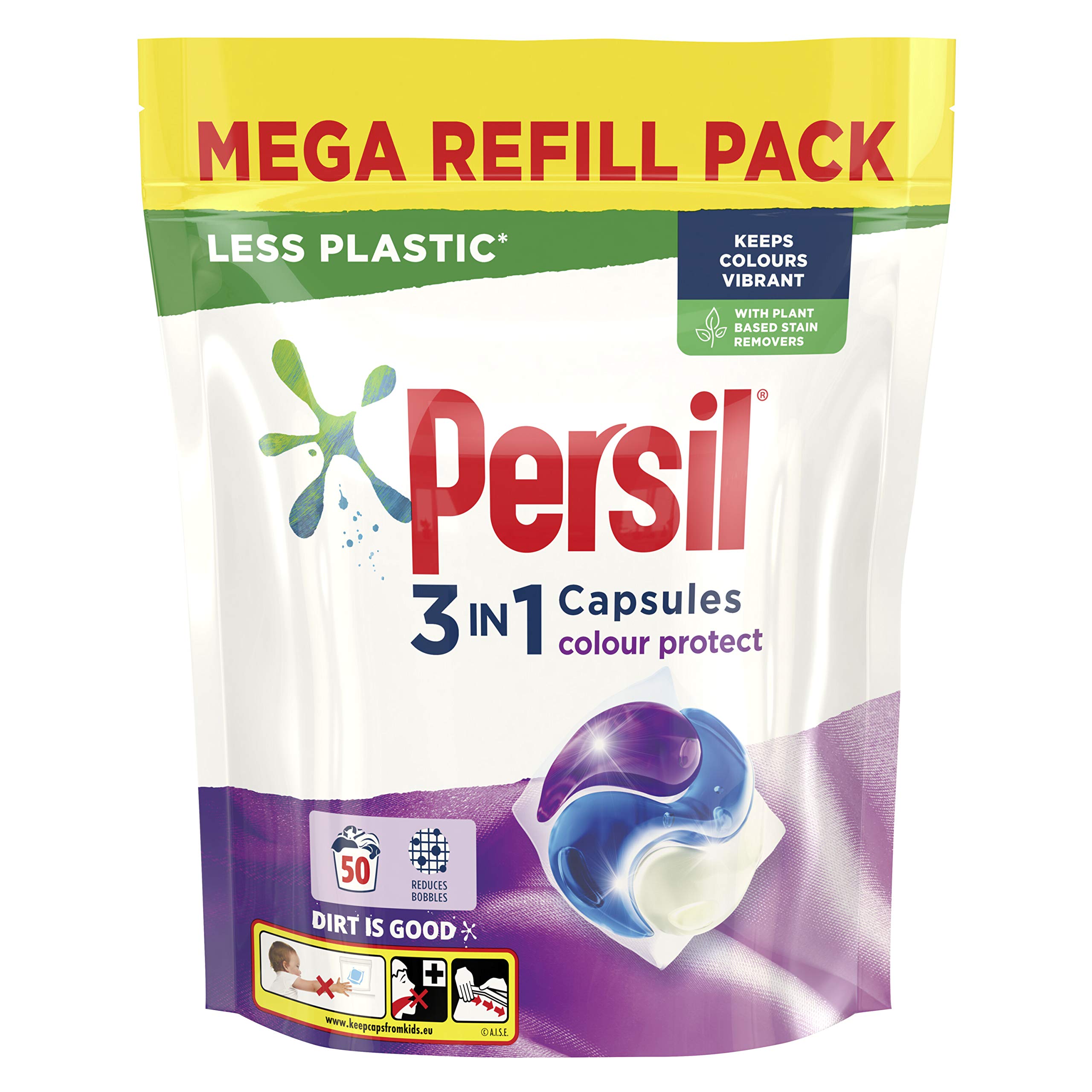 Persil Colour 3 in 1 Laundry Detergent Washing Pods Capsules Tablets Mega Refill Pack (50 Wash) Upto 2 months supply Keeps colours vibrant, Brilliant Plant-Based Stain Removal With Comfort Freshness