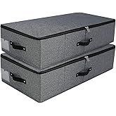 AMJ Foldable Under Bed Storage Basket Container [2 Pack] with Durable Fabric for Clothes, Shoes,Toys, Blanket, Comforter Organizers Bins, Black Grey