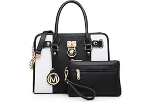 MKP Women Satchel Handbags Purses Two tone Top Handle Tote Shoulder Bags with Matching Wristlet Wallet Set 2pcs