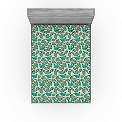 Ambesonne Tropical Fitted Sheet Set, Exotic Flora