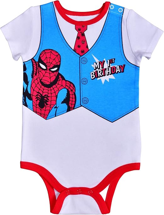Marvel Baby Boy's SpiderMan Short Sleeve 1st Birthday Bodysuit Onesie