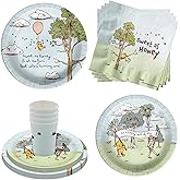 Winnie the Pooh Bear 1st Birthday Party Supplies - 64 Piece First Birthday Tableware Set Includes Large 9" Dinner Plates and 8" Dessert Paper Plates Napkins Cups - Kit for 16