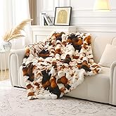 MERRYLIFE Luxury Thick Plush Cow Print Faux Rabbit Fur Throw Blanket Ultra-Plush Cozy Soft Decorative Blanket Use for Couch Bed Travel (Cow, 50"*60")