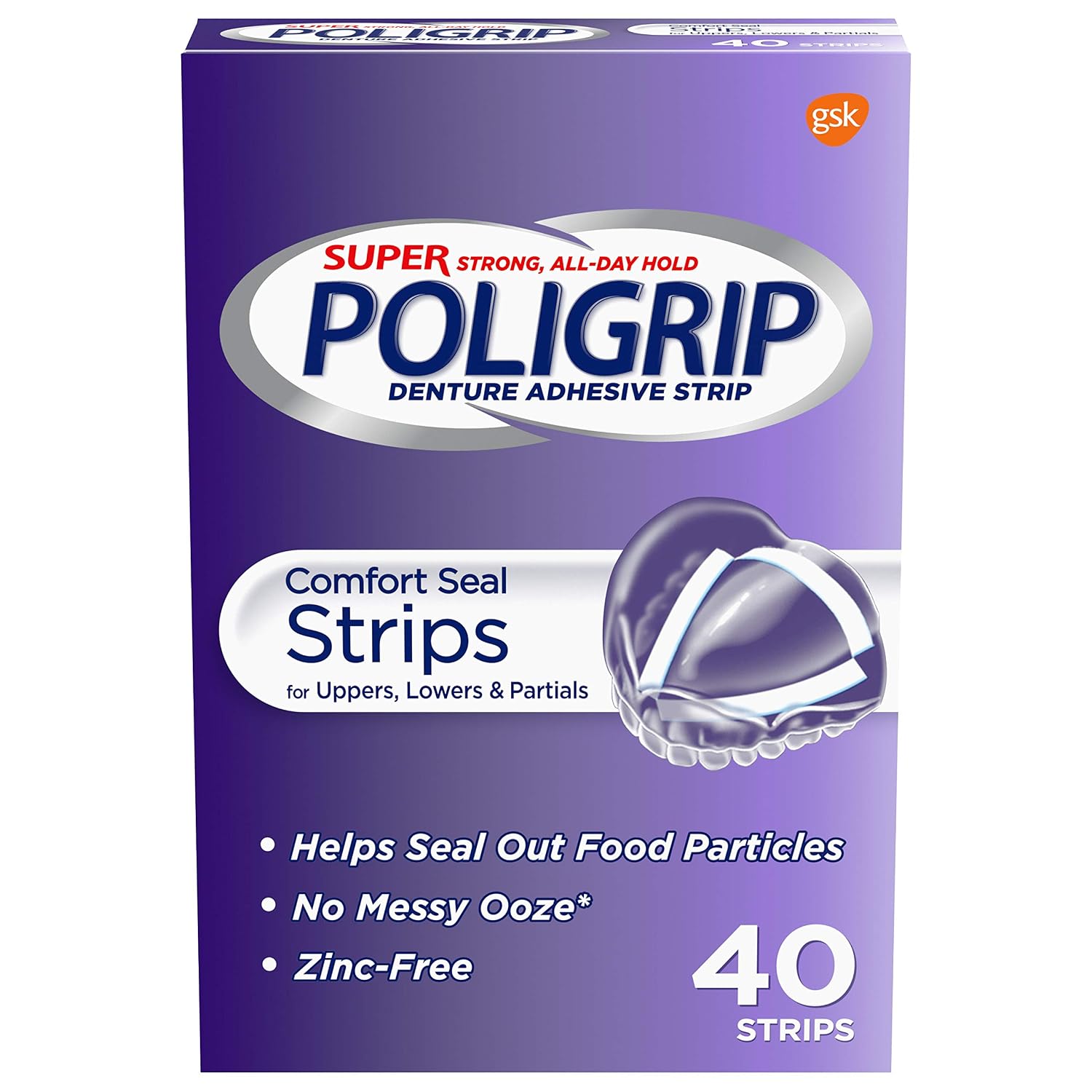 Super Poligrip Comfort Seal Denture Adhesive Strips, 40 Count(Pack of 4), purpura, 40 Count (Pack of 4) - Image 3