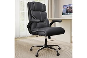 BOX DESIGNLAB Executive Office Chair with Flip-up Armrests,Ergonomic Computer Desk Chairs,Mid-Tall Back Leather Office Chair 400 Lbs,Lumbar Support Swivel PC Chair with Rocking Function