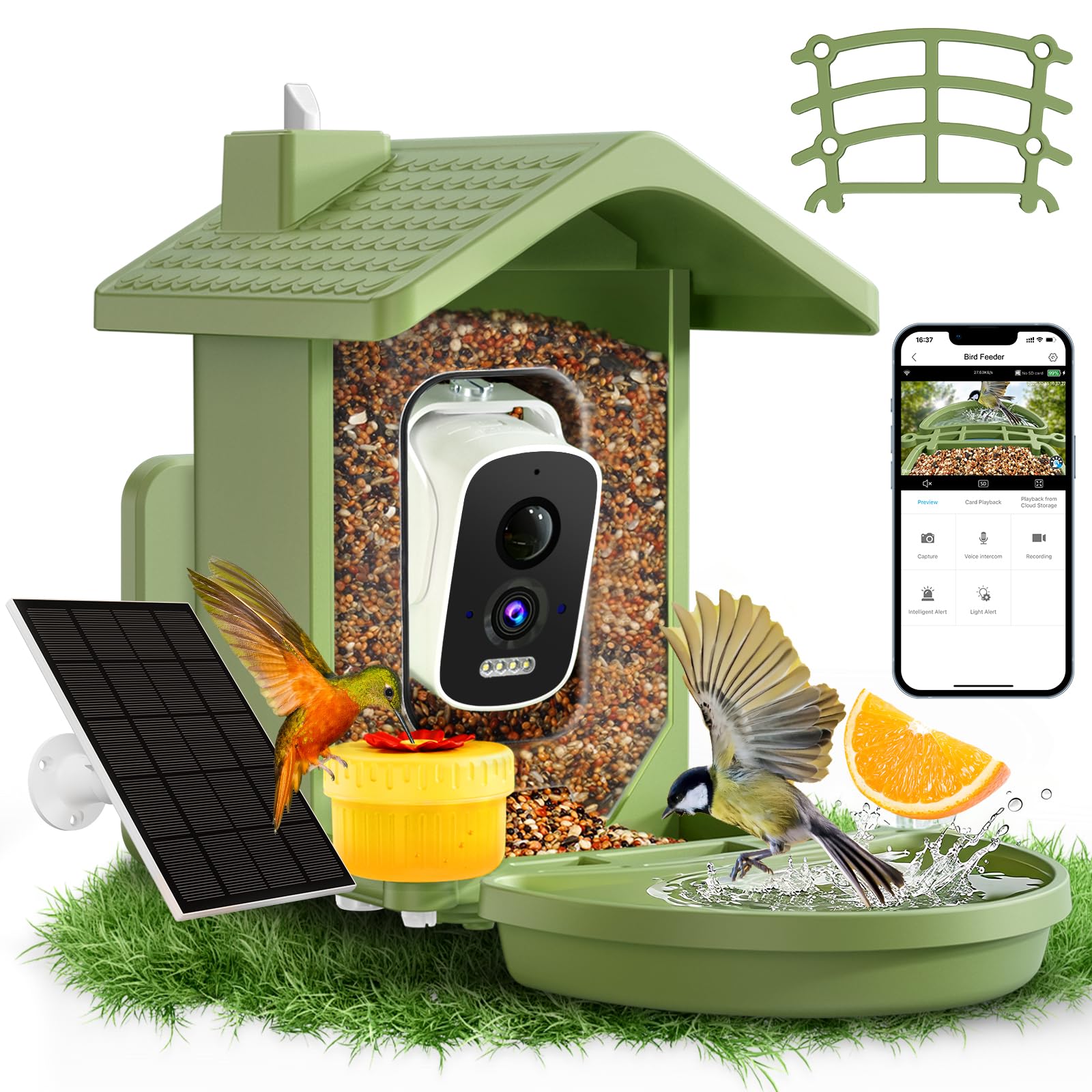 Photo 1 of Smart Bird Feeder with Camera Solar Powered, AI Birds Species Identification, 2.5K HD Video Bird House with Camera for Outside, Weatherproof Design Ideal Gifts for Valentine's Day, Bird Lovers, Green