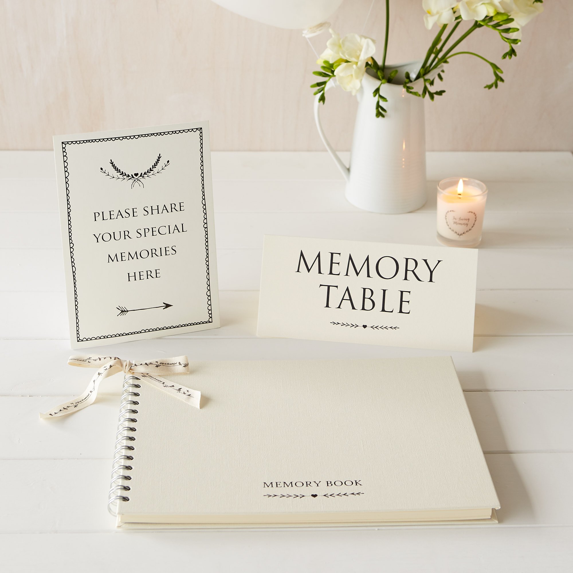 ANGEL & DOVE A4 Ivory Memory Book & 2 Signs Set - Funeral Condolence Book, Memorial, Celebration of Life