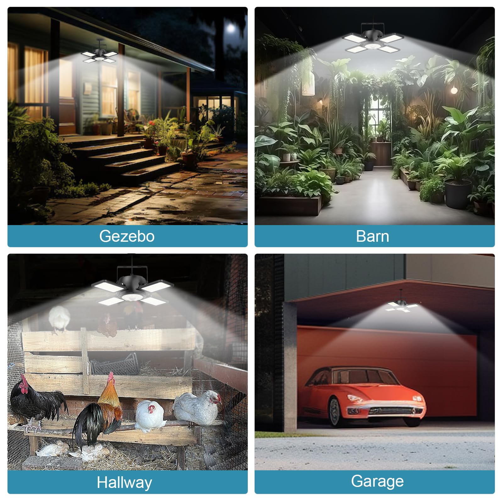 Solar Shed Light Outdoor Indoor, Upgrade 6500K 1200Lumen 174 LEDs Motion Sensor Pendant Light, 120°Adjustable 4+1 Solar Powered Lights Camping Plants Garage Waterproof Remote & Timer