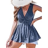 CUPSHE Womens Top Sleeveless Twist V Neck Tank Tops Summer Blouse Casual Vacation Loose Navy