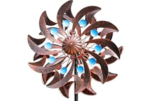 DREAMYSOUL Wind Spinners Outdoor, Brown Metal Kinetic Wind Spinner, Metal Yard Art Wind Sculpture for Outside Garden Patio Lawn Decor