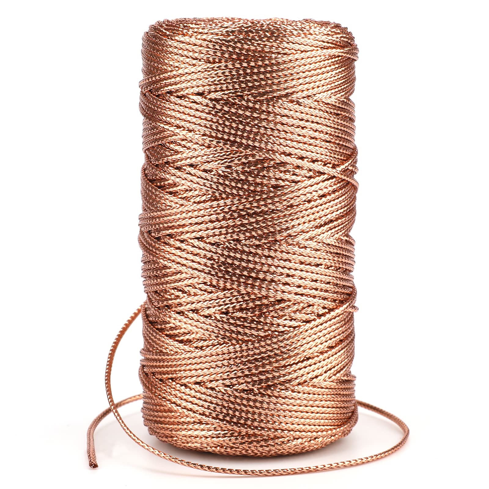 G2PLUS 100M Rosegold Thread String Twine, 1.5mm Polyester String Cord, Non Stretch Thread Cord, Braided Metallic Cord for Crafts, Hanging Christmas Ornaments & Cards
