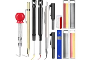 NABANCE Mechanical Carpenter Pencils Set with 39 Pcs Refills, Center Punch, Carbide Scribe Tool, Solid Deep Hole Woodworking Pencils with Built in Sharpener, Construction Pencils for Father's Day Gift