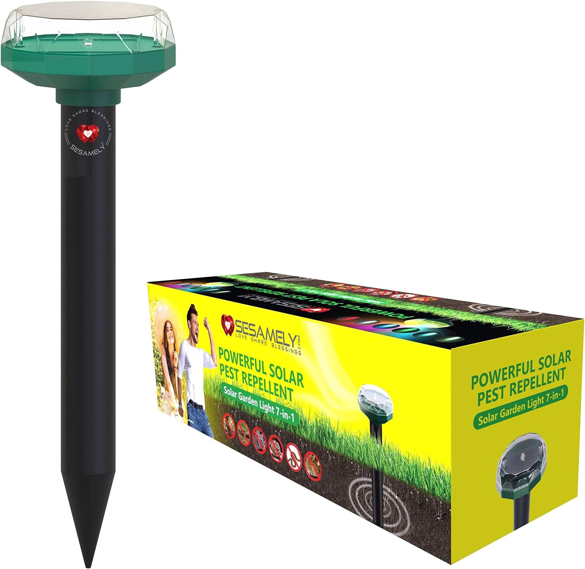Mole Repellent with Latest Solar Sonic Deterrent Technology, Effective Deters Rodents Gophers Voles Snakes, with Build in Garden Light, Sold Singly