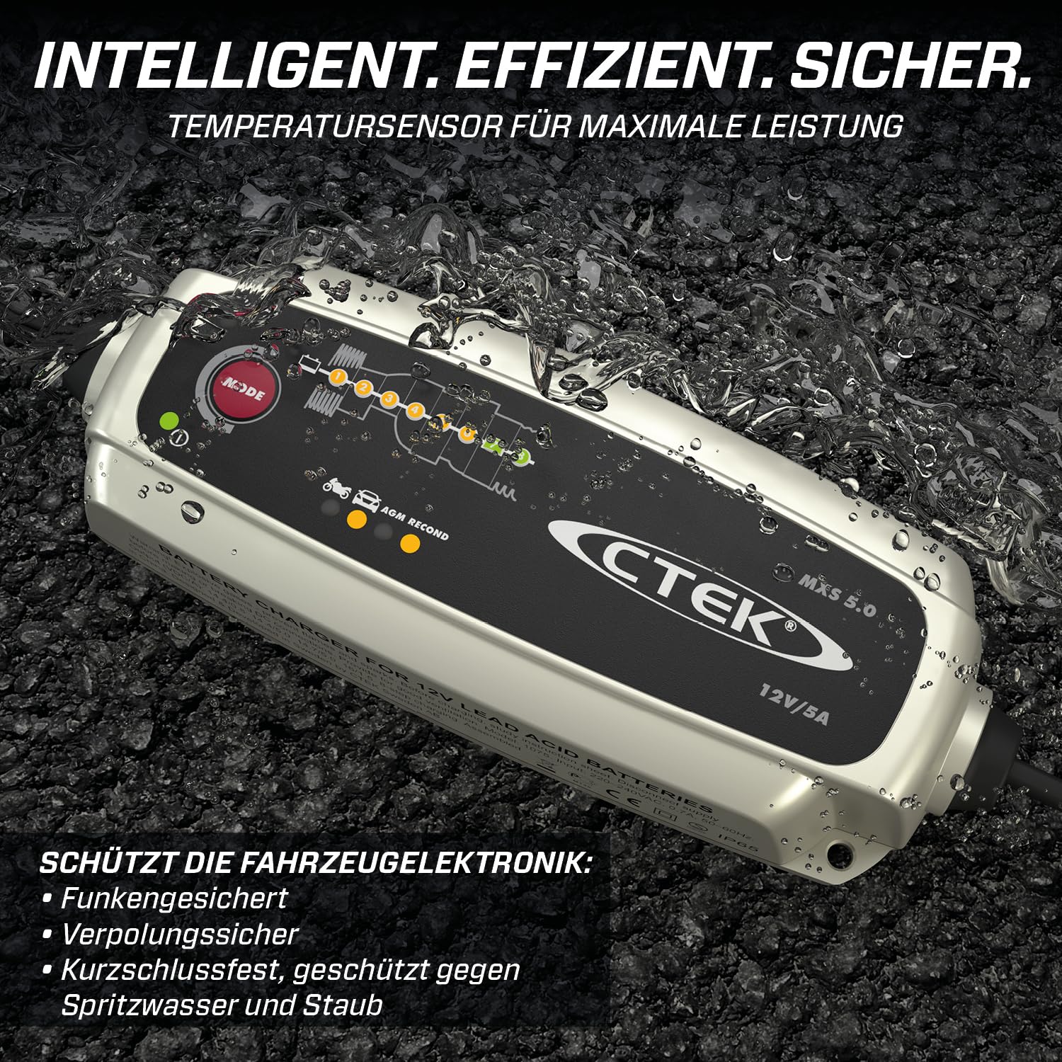 CTEK MXS 5.0, Batterieladegerät 12V, Temperaturkompensation, Intelligentes Ladegerät Autobatterie, Ladegerät Auto Und Motorrad, Batteriepfleger Mit Rekonditionierungsmodus Und AGM-Option 3