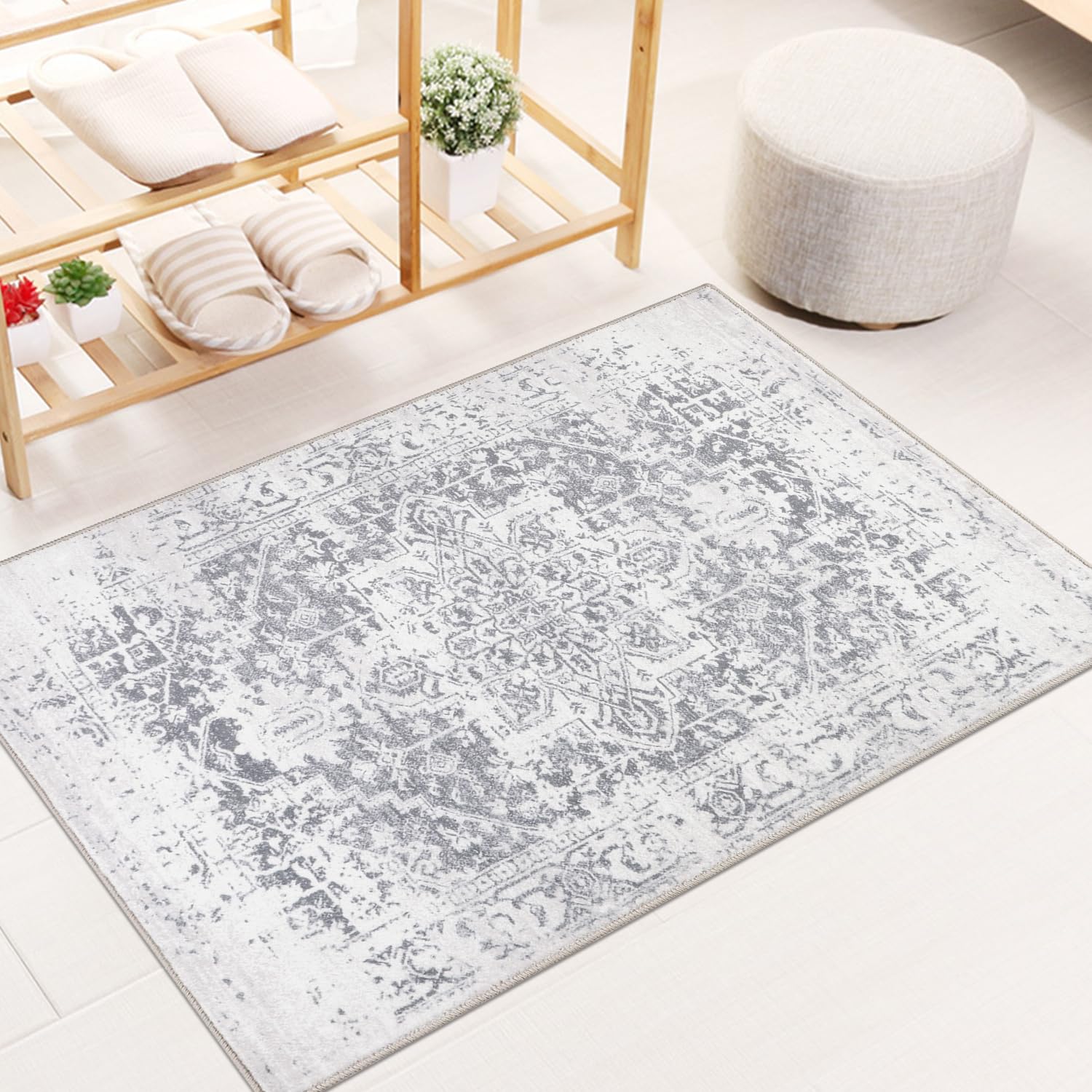 Famibay Soft Hallway Runner Vintage Boho Door Mats Indoor Non Slip Washable Entrance Rugs Carpet Floor Mats 60x90cm for Indoor Front Door Entryway Hallway