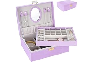 Dajasan Girl's Jewelry Box, Jewelry Box Organizer with Mirror, Velvet Jewelry Box for Little Girls Kids, Jewelry Gift Box for Christmas, Birthday, New Year (Purple)