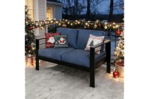 Kiss the Water Outdoor Patio Furniture Loveseat Sofa, All-Weather Metal Aluminum Patio Couch with 5" Thick and Soft Cushion and Wide Arm, Outdoor Couch for Balcony, Porch, Backyard