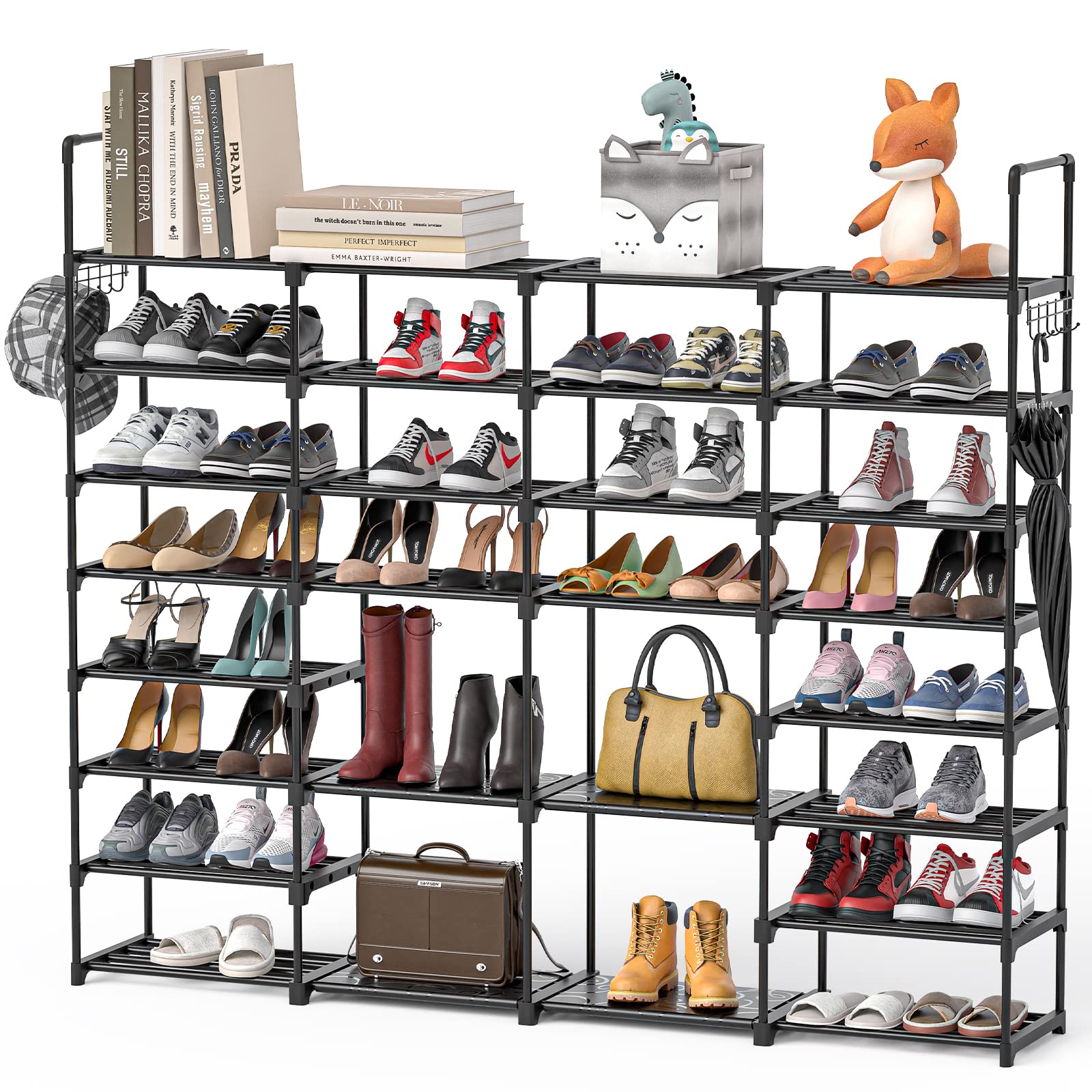 Neycil 8 Tier Heavy Duty Metal Shoe Rack | Stackable Shoe Organizer Shelf | Holds Up To 50 Pairs | 44.8"W X 11.4"D X 56.7"H | Black