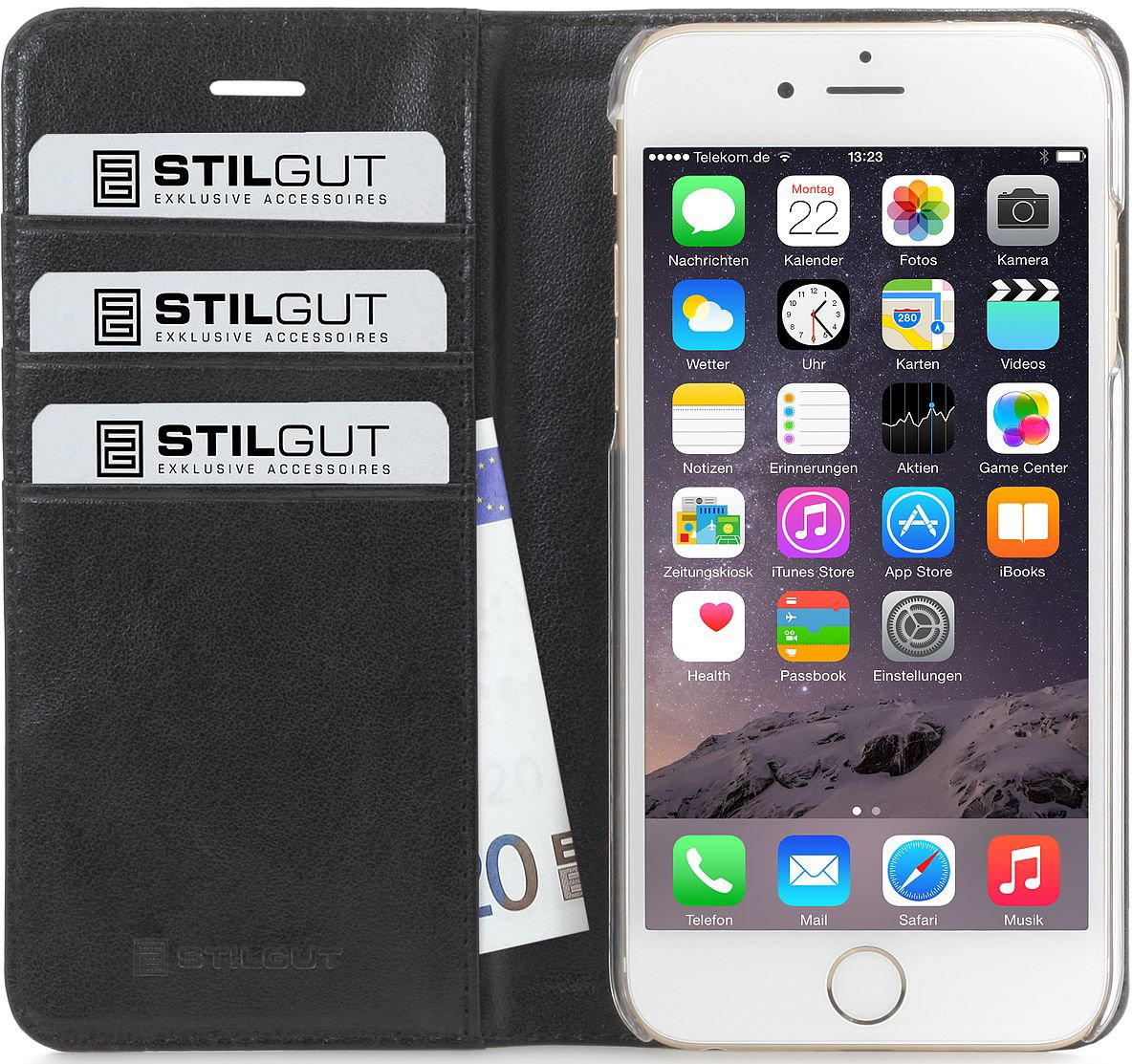 StilGut Slim Wallet Type Leather Case Compatible with iPhone 6Plus/6s Plus 5.5", Carbo — image 1