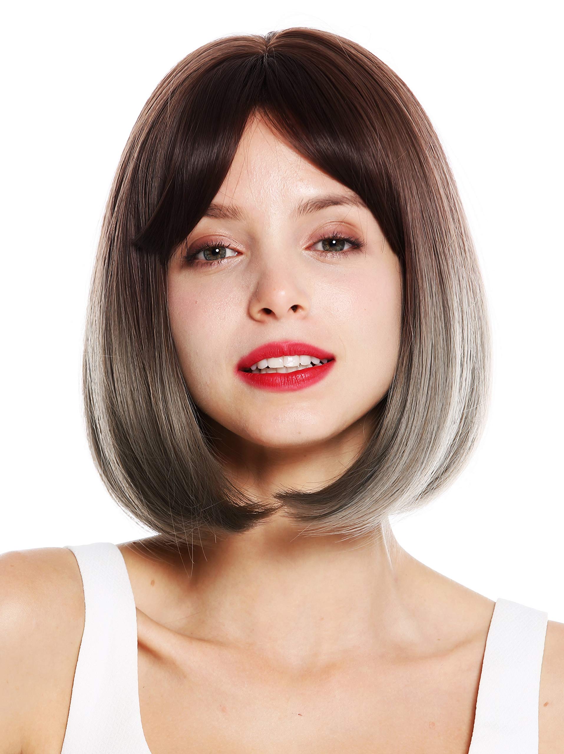 WIG ME UP - 1949-8A/10AR women's quality wig short bob long bob long fringe brown grey mix