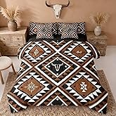 Erosebridal Rustic Western 7 Pcs Comforter Set Queen for Men,Southwestern Aztec Bedding Bohemian Quilt Ethnic Horns Bull Skull Farmhouse Bedroom Decor Brown Geometric Diamond Sheet Set Bed in A Bag