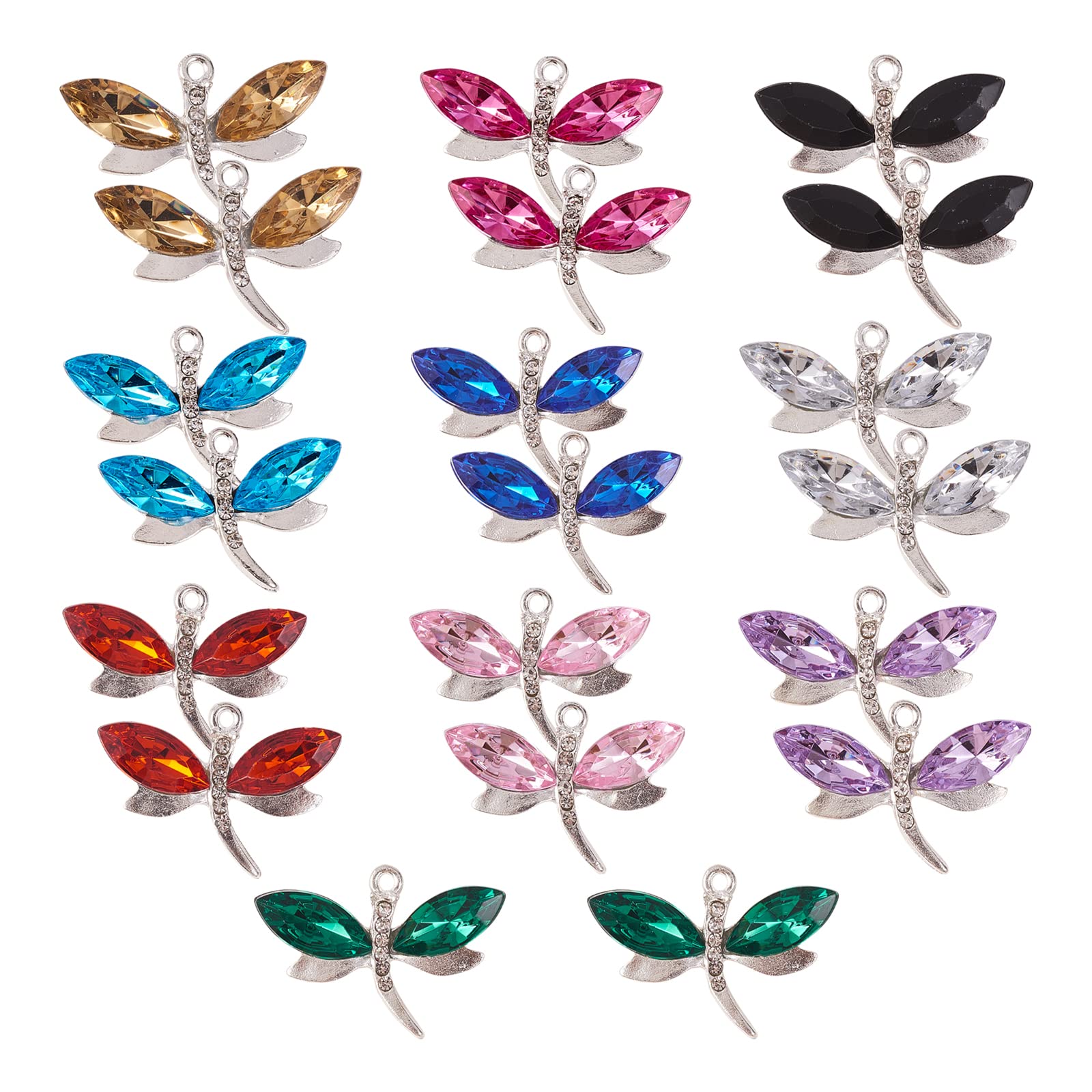BEEFLYING 40 Pieces Dragonfly Alloy Charms Rhinestones Dangle Charms Imitation Dragonflies Pendants for Necklaces Bracelets Jewelry Making Crafts Supplies