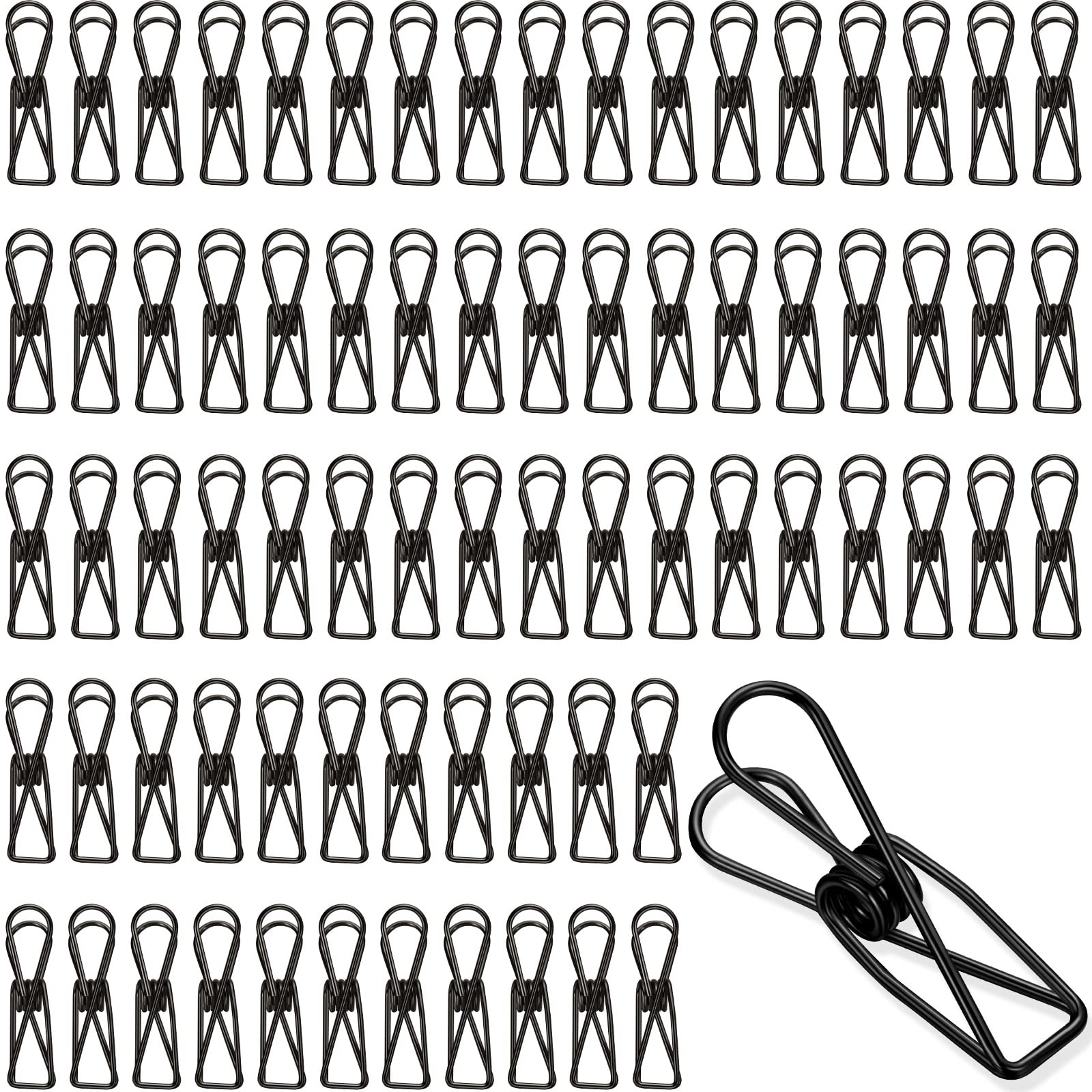 Photo 1 of 100 Pcs Paper Clips Metal Wire Hollow Out Clips Multi Purpose Utility Clips Invoice Bill Paper Clips Stainless Steel Hanging Clothes Pins for School Kitchen Outdoor Office (Black,Small)