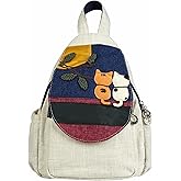 HUANGGUOSHU Boho and Bohemian Small Canvas Backpack Purse for Women - Adjustable Carry Sling Bag, Embroidered and Woven Tapestry Patterns 2 Cats
