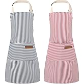 XLSXEXCL 2 Pack Stripes Kids Apron, Kids Cooking Aprons with 2 Pockets, Cute Aprons for Cooking for Boys and Girls