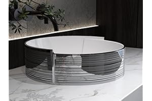 MEJE 16.75 Inch ELEGANT Silver Stripe Round Art Basin, Above Counter Bathroom Vessel Sink, Porcelain Ceramic Countertop Sink (Include pop up drain)